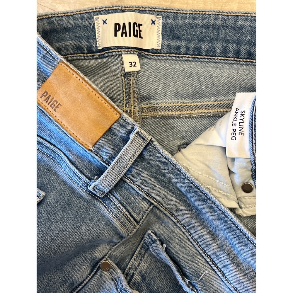 Paige Skyline Ankle Peg Slim Jeans Fiesta Undone Distressed‎  Hem Size 32